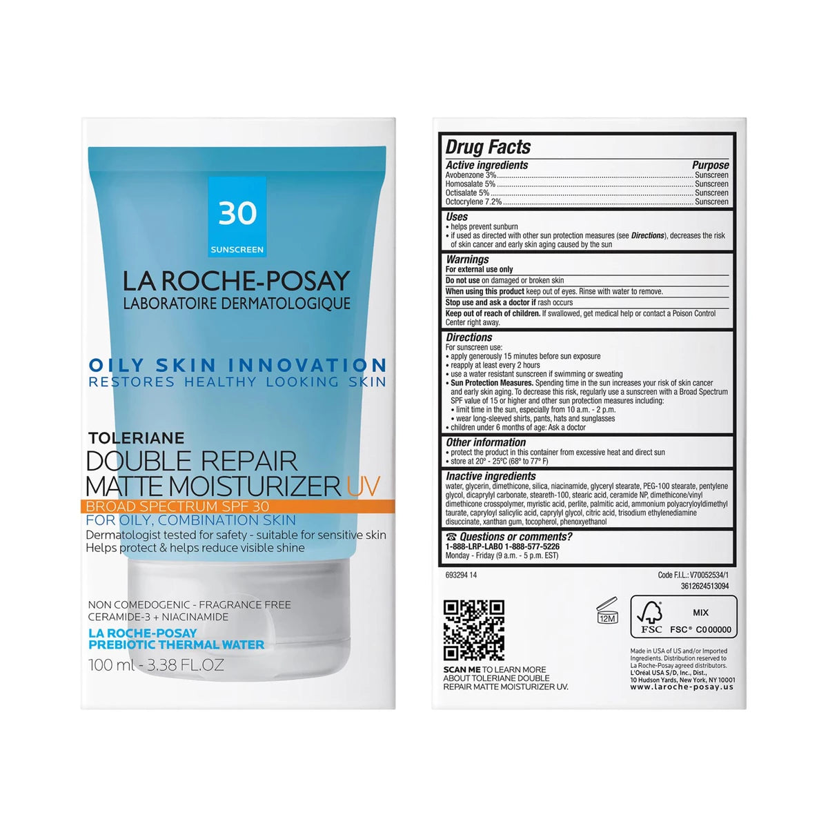 Toleriane Double Repair Matte Face Moisturizer SPF 30 for Oily Skin